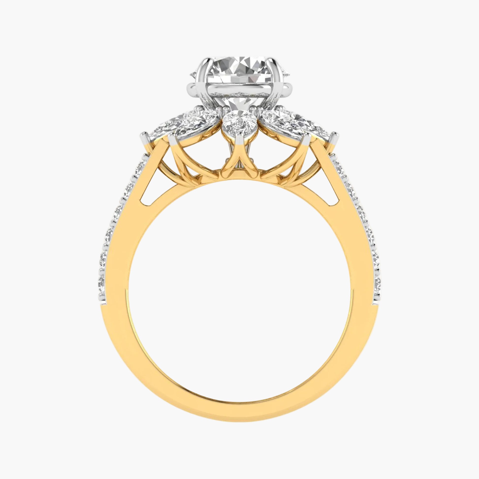 Gold ring with a diamond on a white background