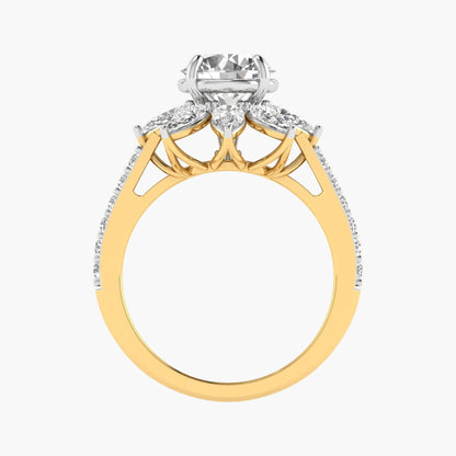 Gold ring with a diamond on a white background