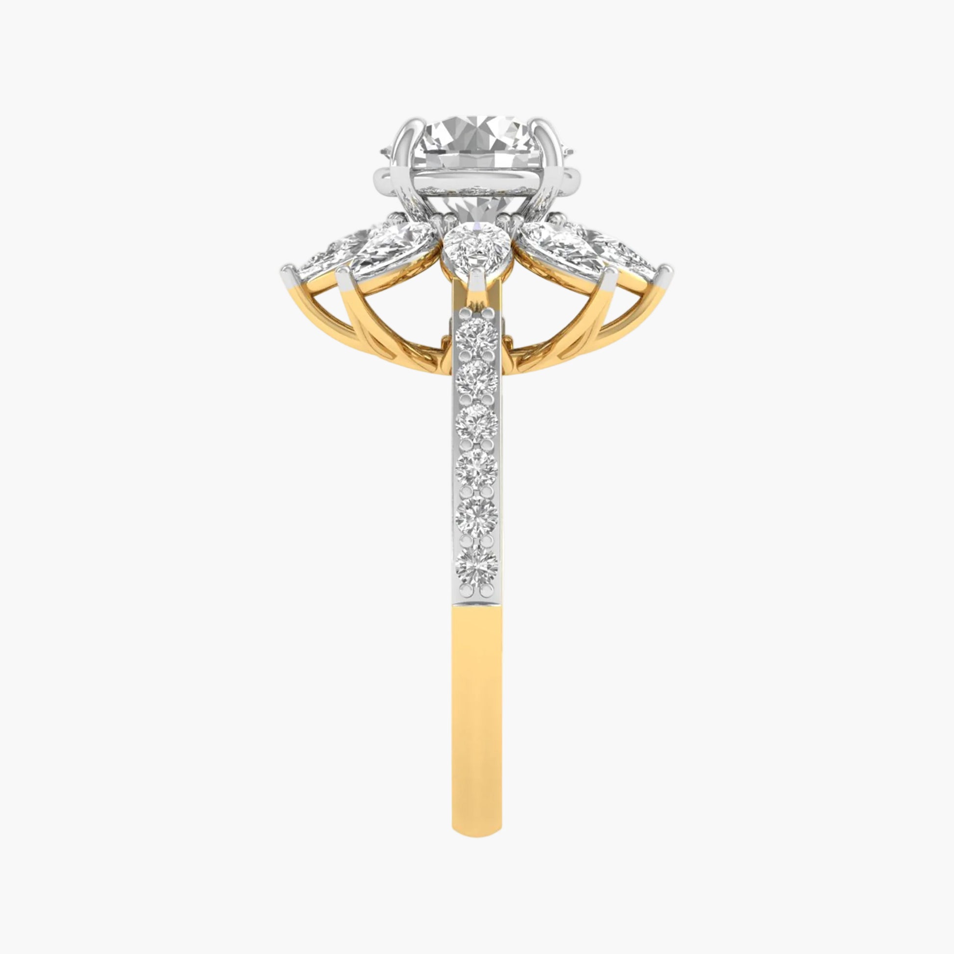 Two-tone gold and silver ring with a diamond on a white background