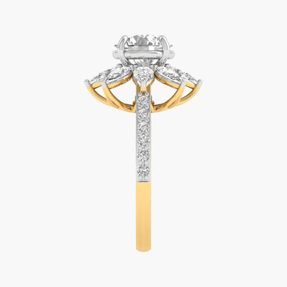 Two-tone gold and silver ring with a diamond on a white background