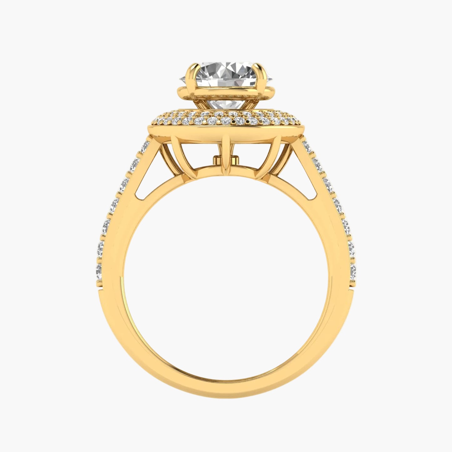 Gold ring with a diamond on a white background