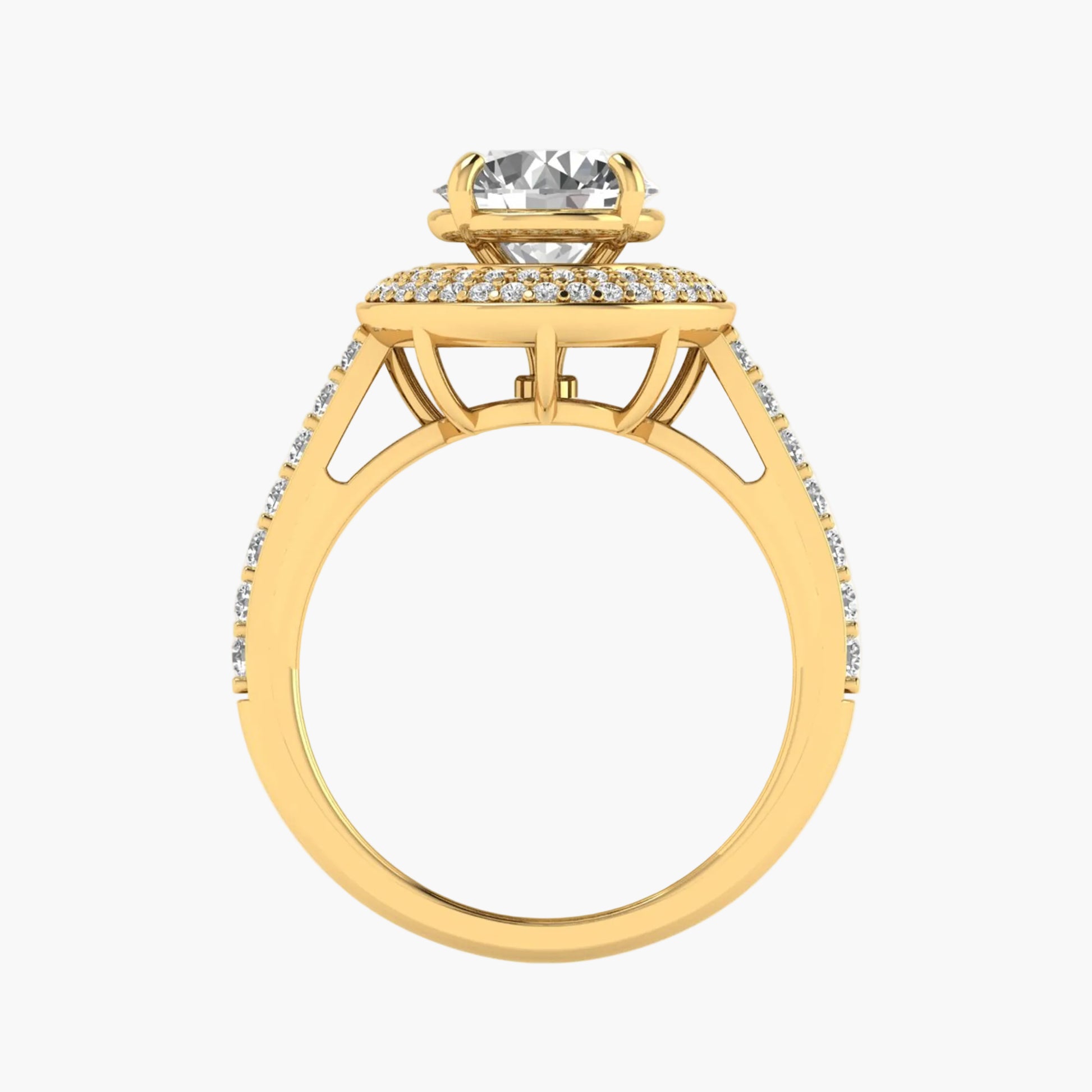 Gold ring with a diamond on a white background