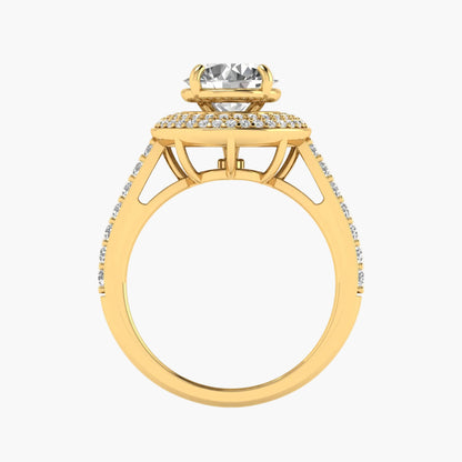 Gold ring with a diamond on a white background