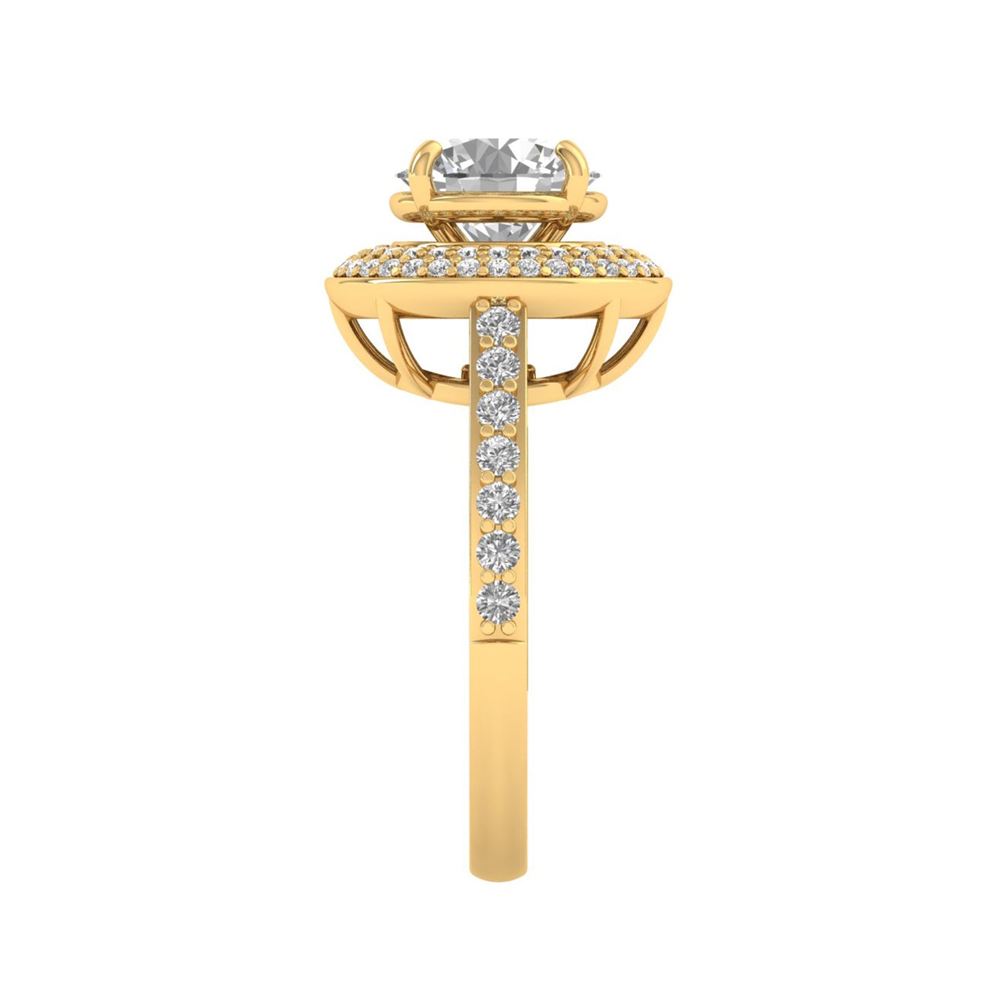 Gold ring with a diamond on a white background