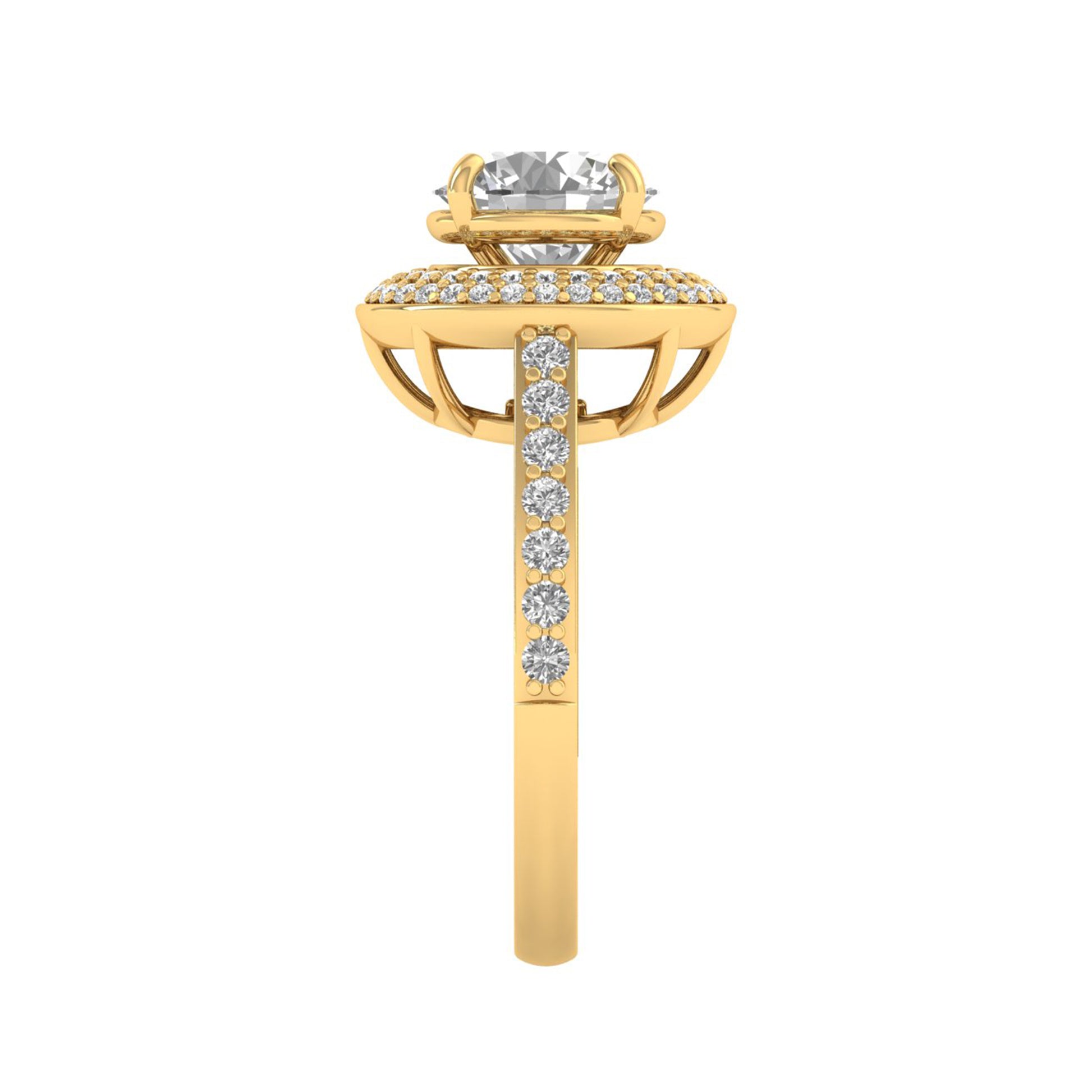 Gold ring with a diamond on a white background