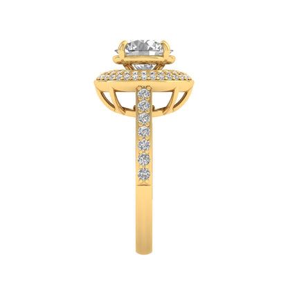 Gold ring with a diamond on a white background