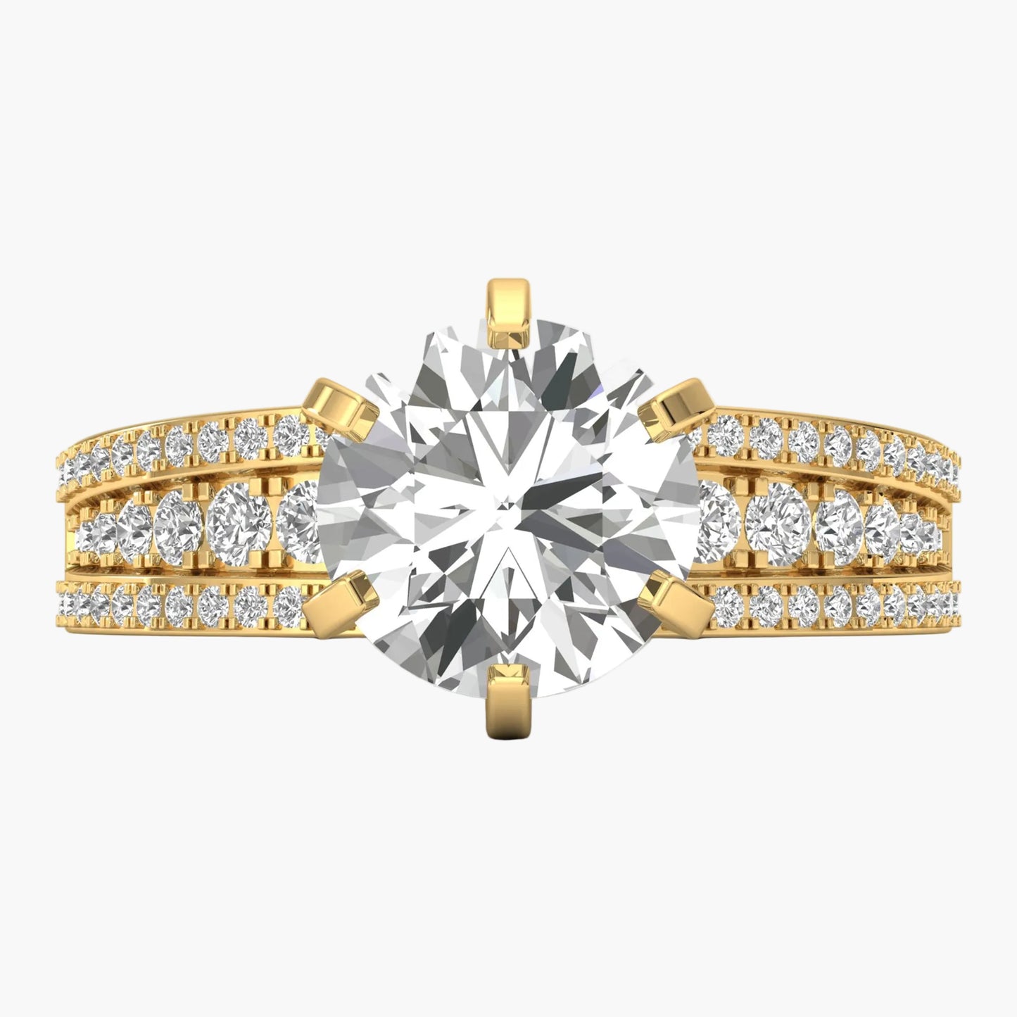 Gold and diamond ring on a white background