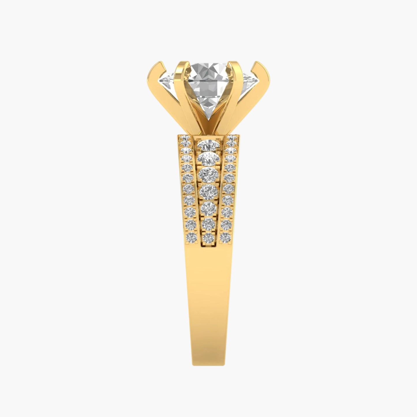 Gold ring with a diamond on a white background