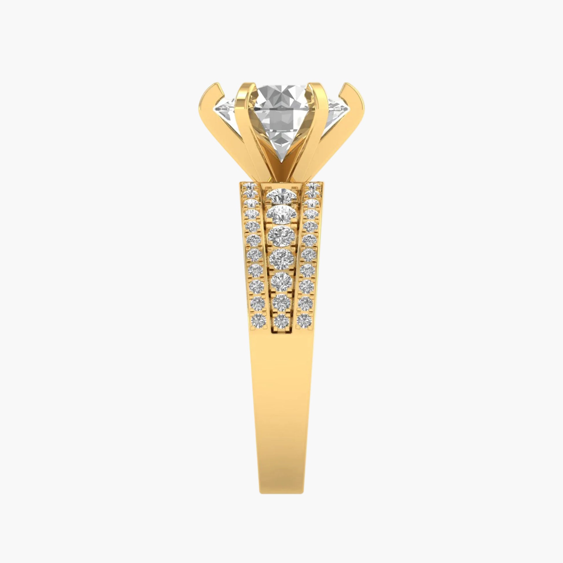 Gold ring with a diamond on a white background
