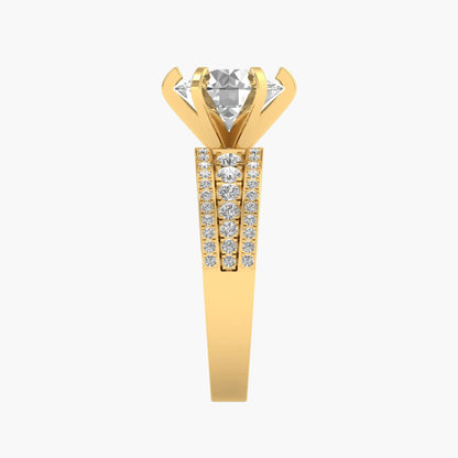 Gold ring with a diamond on a white background