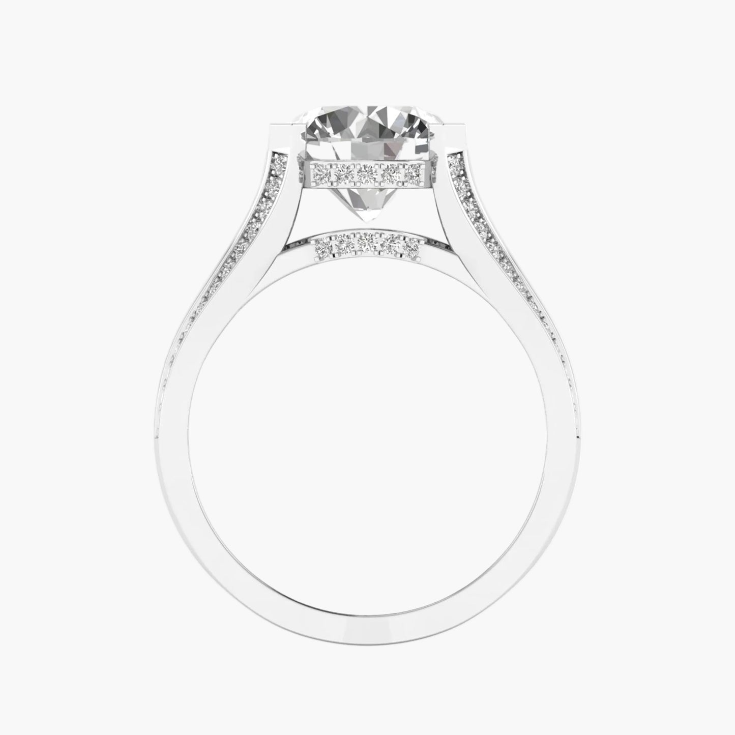 Diamond ring with a clear gemstone on a white background