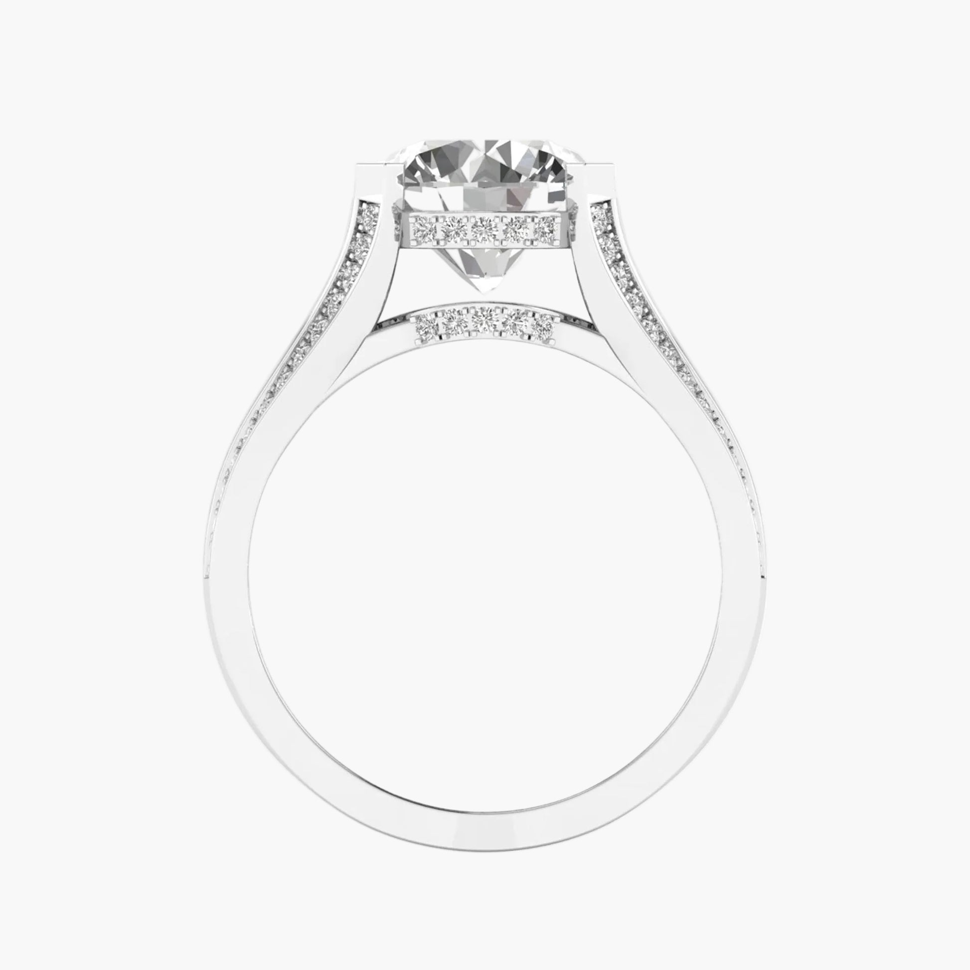Diamond ring with a clear gemstone on a white background
