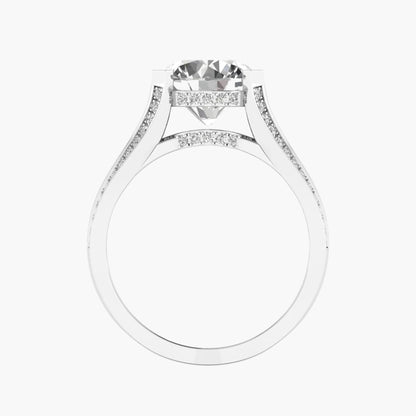 Diamond ring with a clear gemstone on a white background