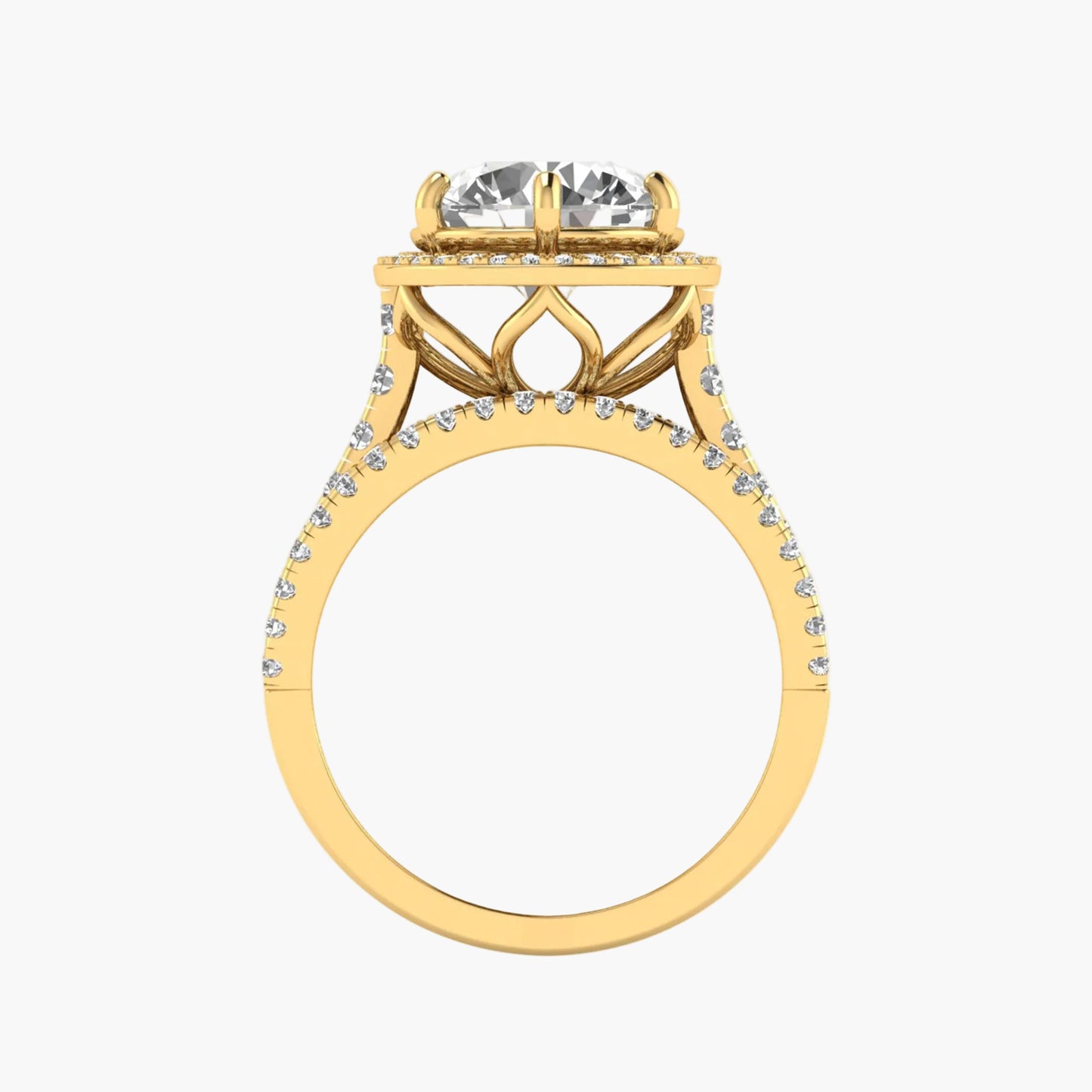 Gold ring with a diamond on a white background