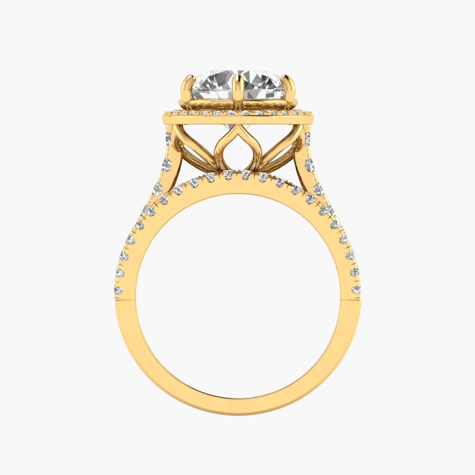 Gold ring with a diamond on a white background