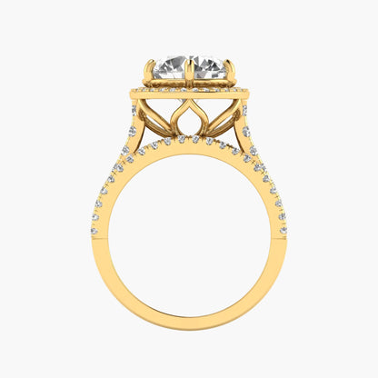 Gold ring with a diamond on a white background
