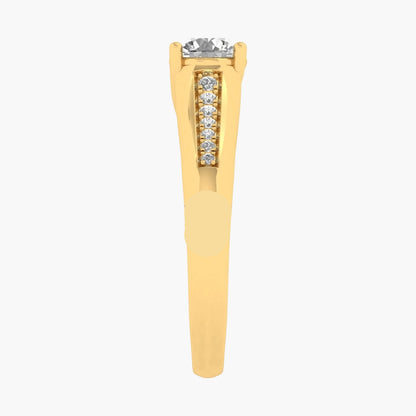 Gold ring with a diamond on a white background