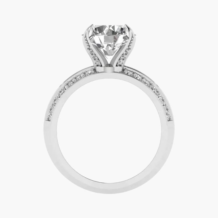 Diamond ring with a clear gemstone on a white background
