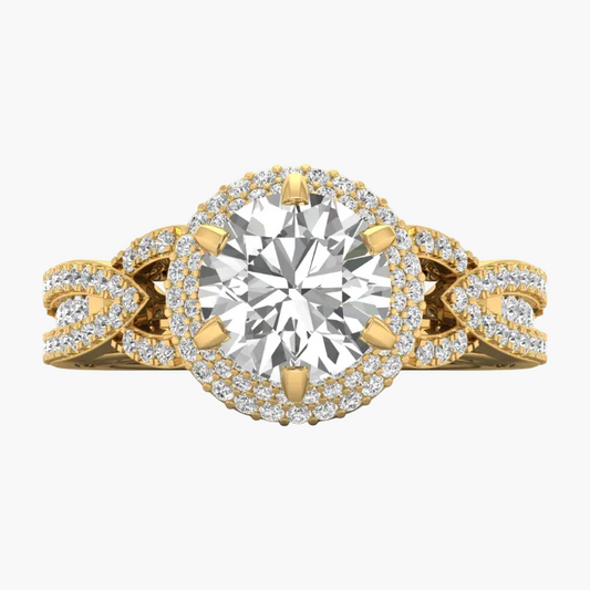 Gold and silver diamond ring on a white background