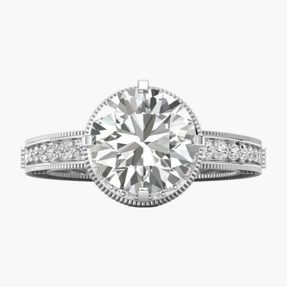 Diamond ring with a white gold band on a white background