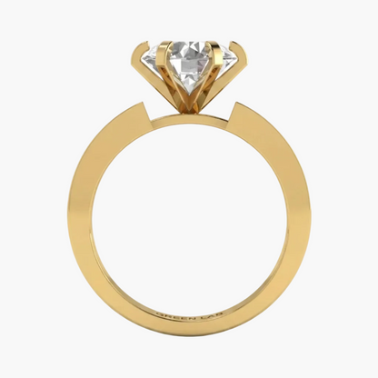 Gold ring with a diamond on a white background, featuring 'Green Lab' branding.