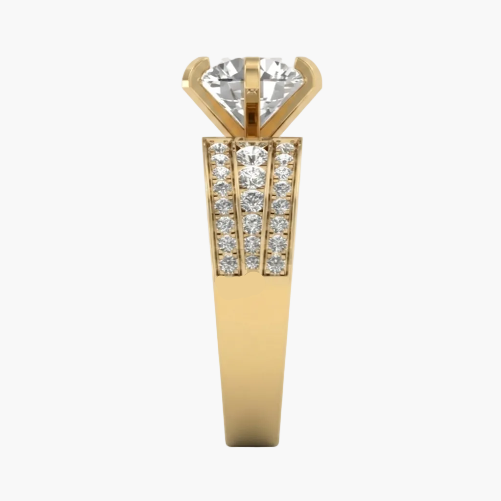 Gold ring with a diamond on a white background