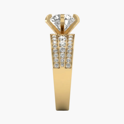Gold ring with a diamond on a white background