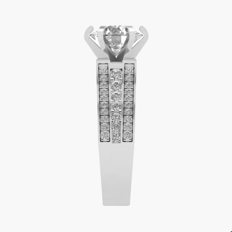 Diamond ring with a heart-shaped center stone on a white background
