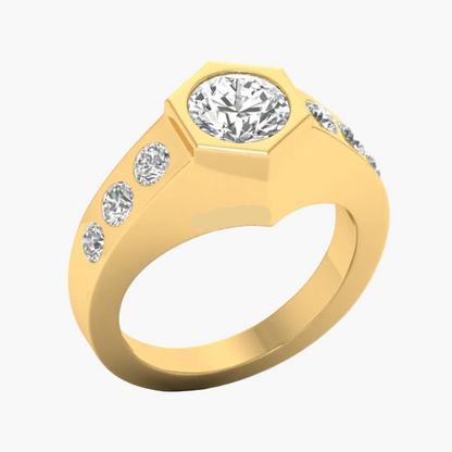 Gold ring with diamonds on a white background