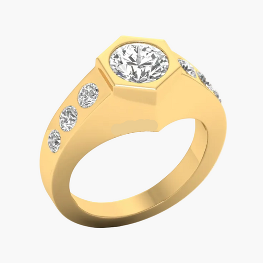 Gold ring with diamonds on a white background