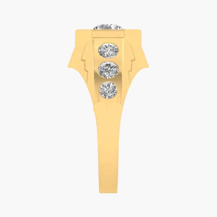 Gold ring with three diamonds on a white background