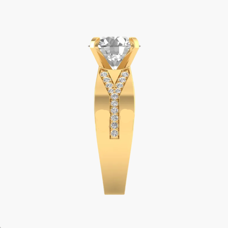 Gold ring with a diamond on a white background