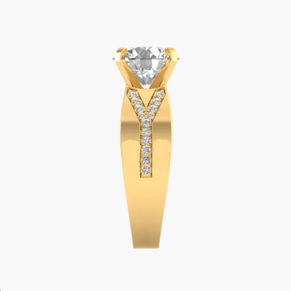 Gold ring with a diamond on a white background
