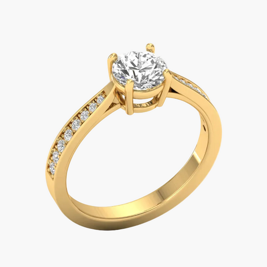 Gold ring with a diamond on a white background