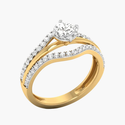 Gold ring with diamonds on a white background