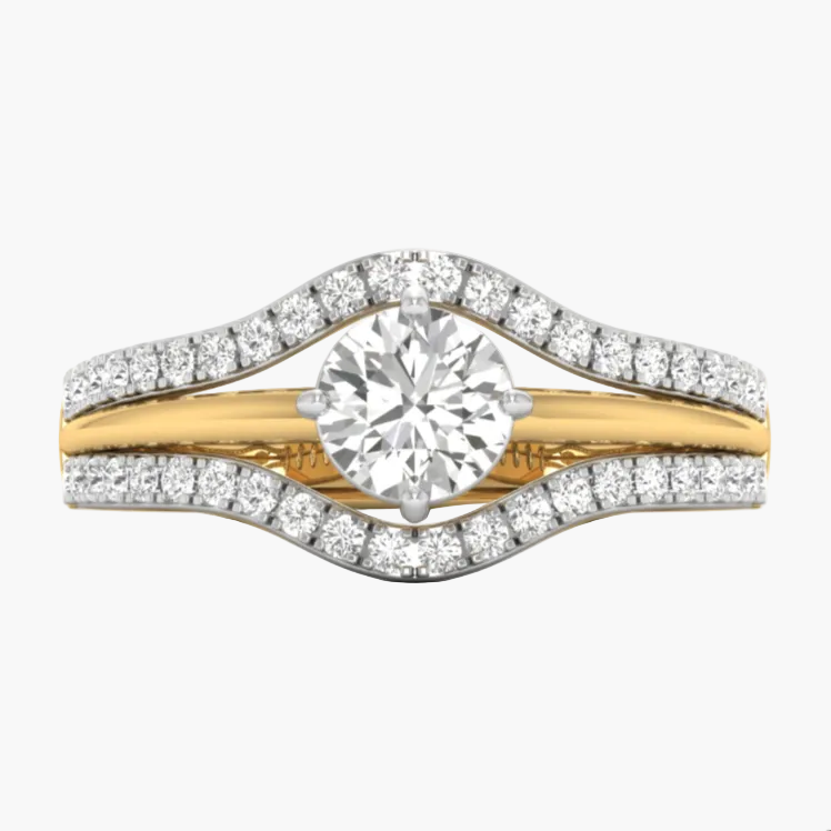Gold and diamond ring on a white background