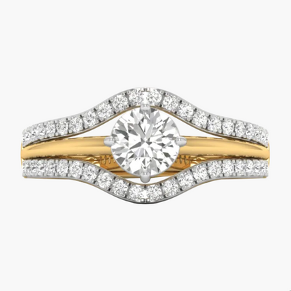 Gold and diamond ring on a white background