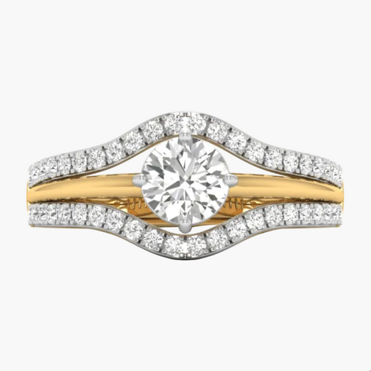 Gold and diamond ring on a white background