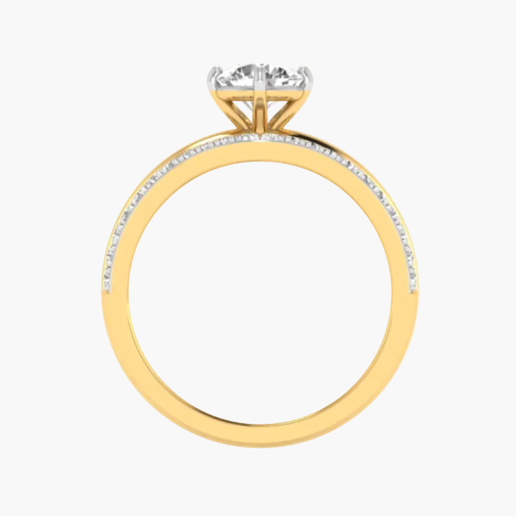 Gold ring with a diamond on a white background
