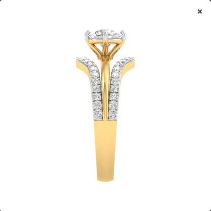 Gold and diamond ring on a white background