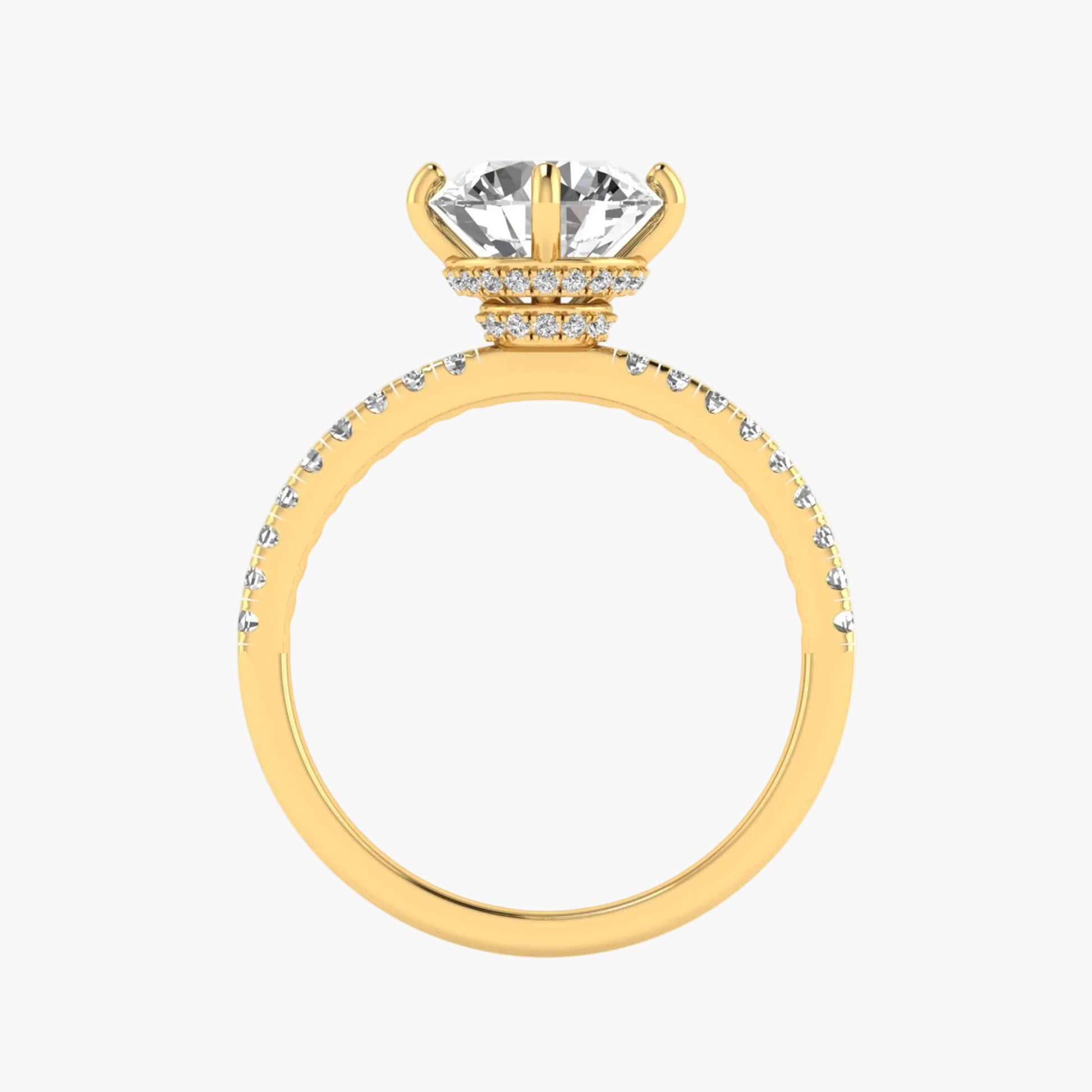 Gold ring with a diamond on a white background