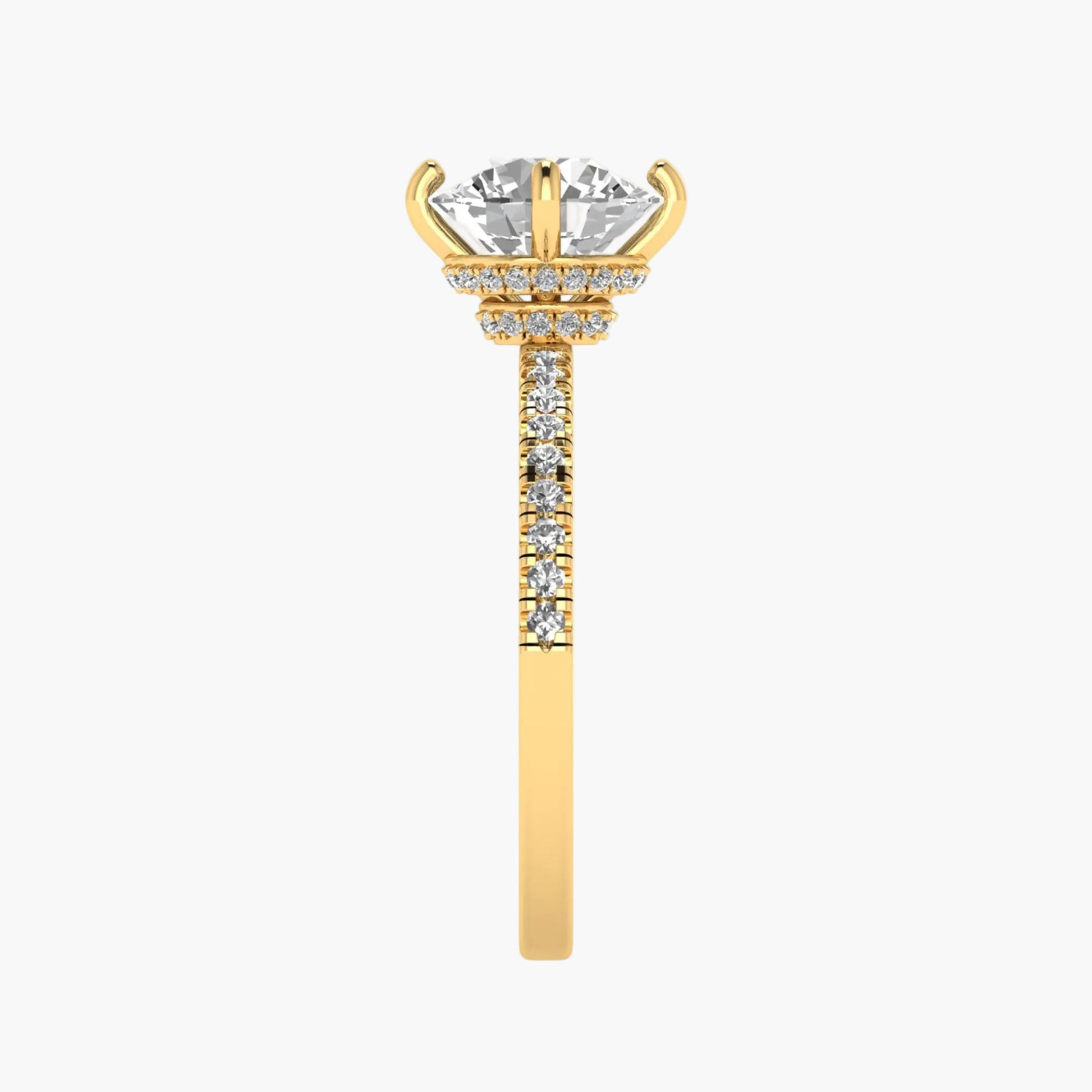 Gold earring with a central diamond and smaller stones on a white background