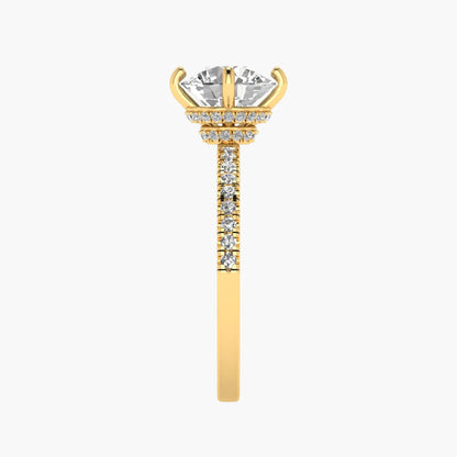 Gold earring with a central diamond and smaller stones on a white background