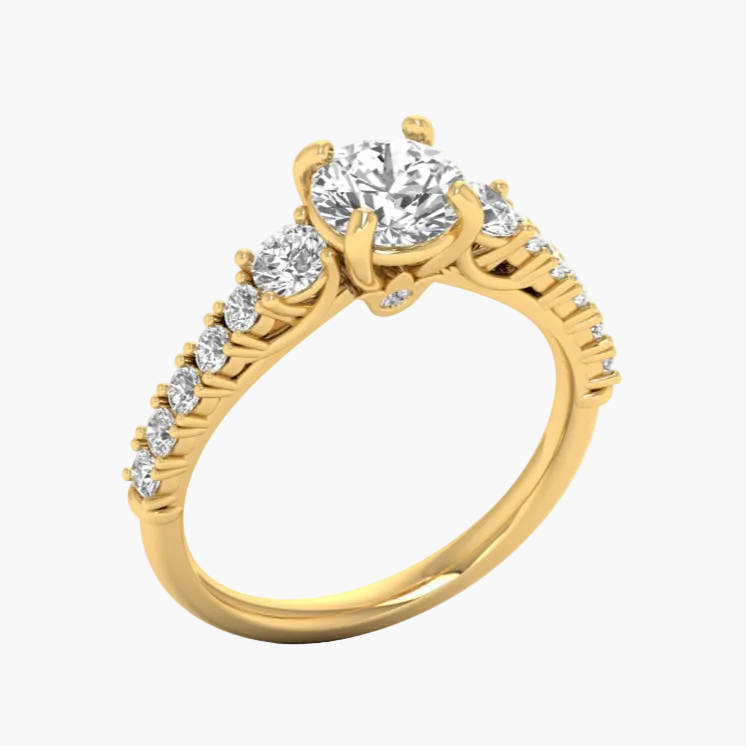 Gold ring with diamonds on a white background