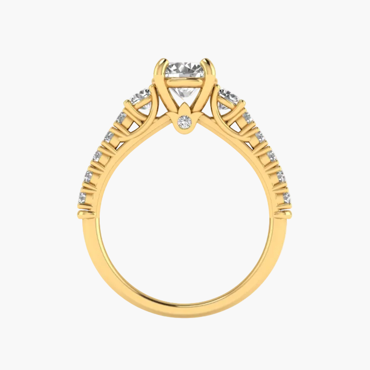 Gold ring with diamonds on a white background