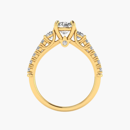 Gold ring with diamonds on a white background