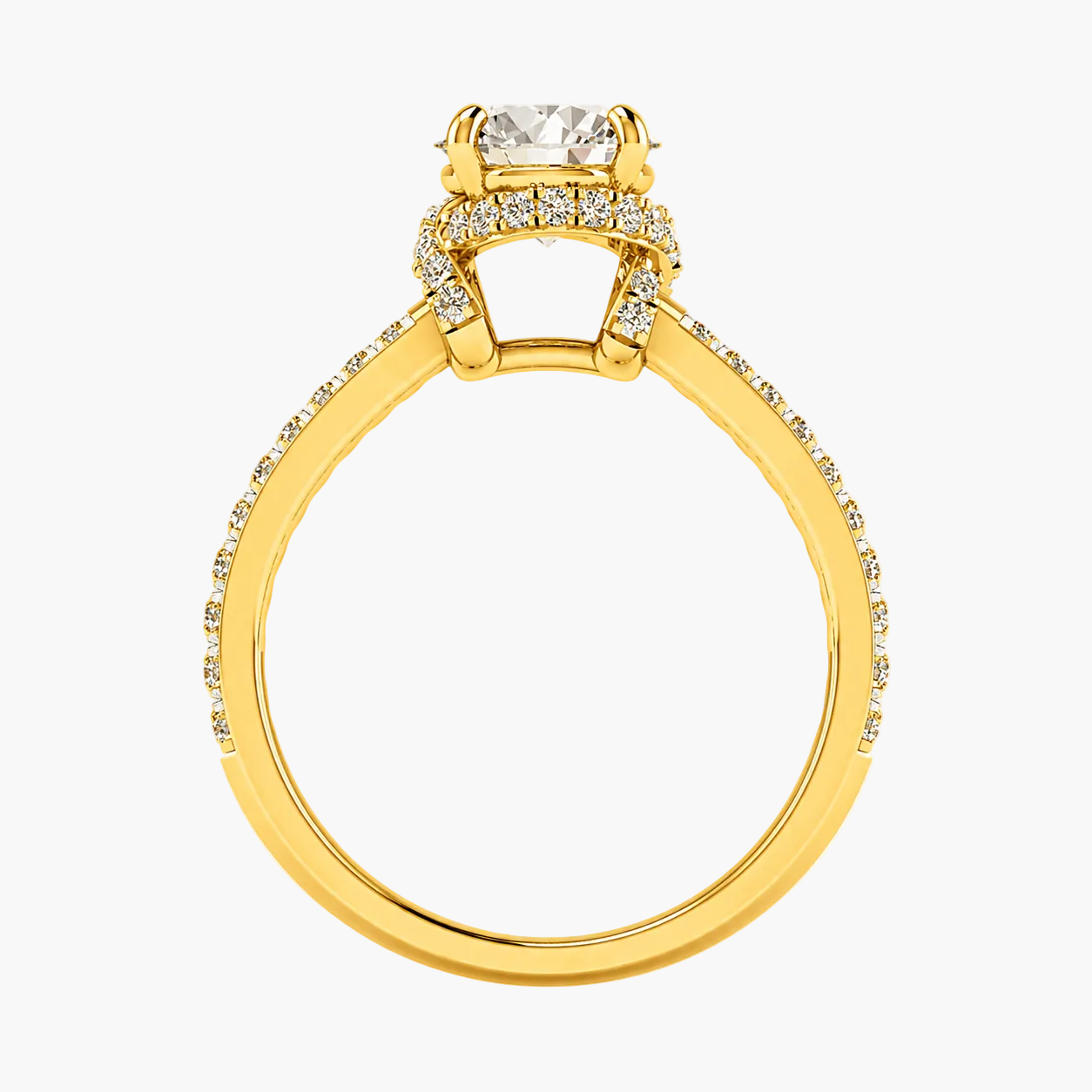 Gold ring with a diamond on a white background