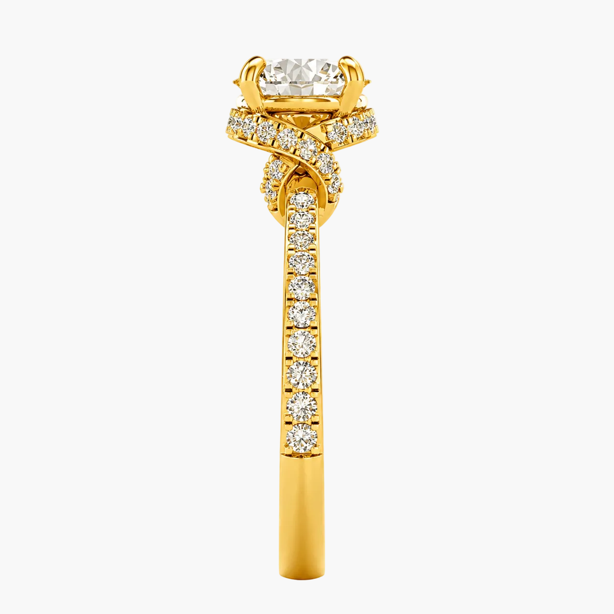 Gold ring with a diamond on a white background