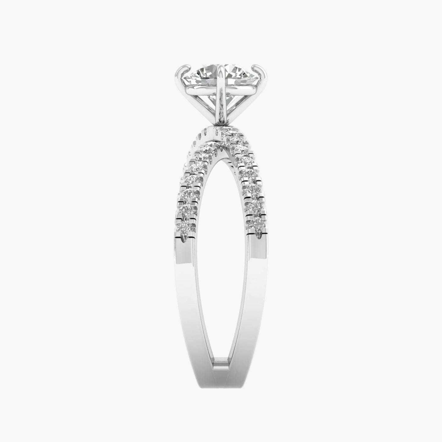 Diamond ring with a claw setting on a white background