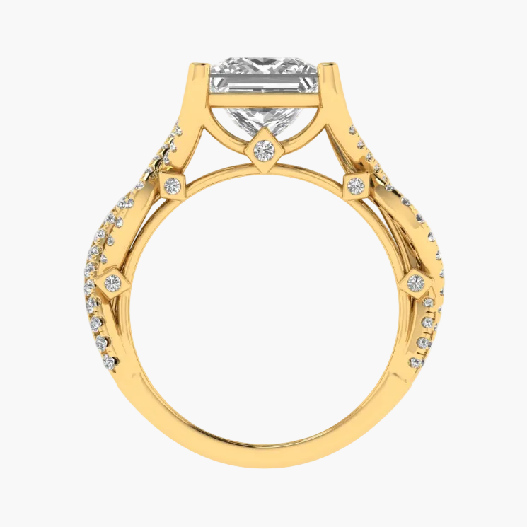 Gold ring with a diamond on a white background